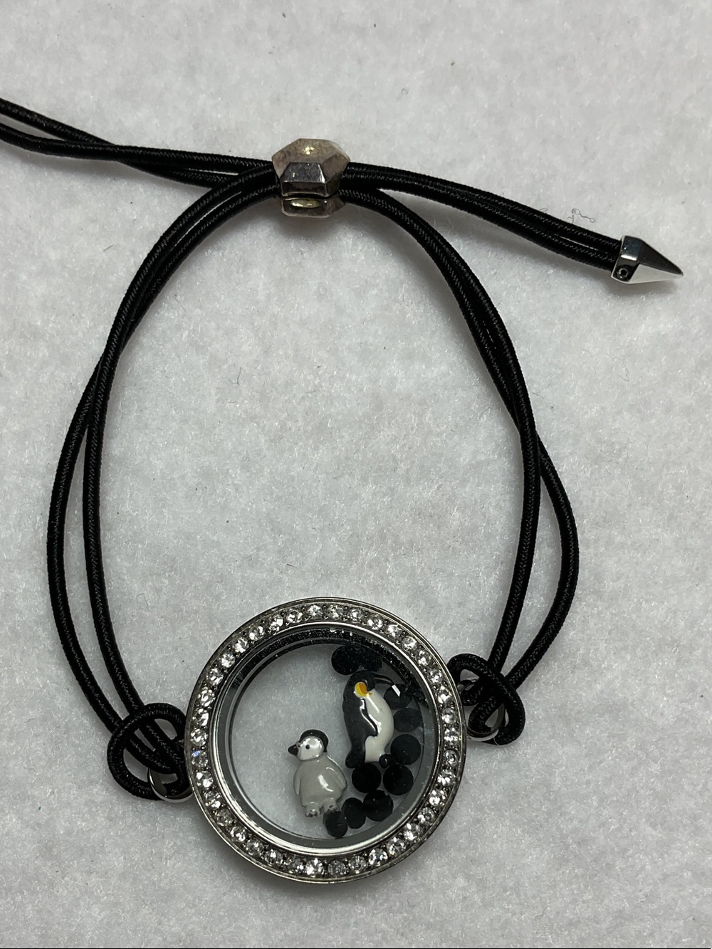 Origami Owl Black and Silver Charm Locket Bracelet with Mom&Child Penguin Charms
